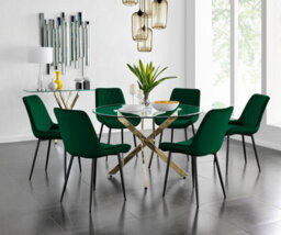 Furniturebox Uk Novara 120Cm Gold Round Dining Table And 6 Green Pesaro Black Leg Chairs - thumbnail 1