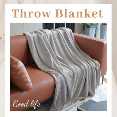 Alivio Medium Faux Fur Mink Throw Luxury Super Soft Plain Bed Sofa Settee Throw Blanket - Light Silver - image 1