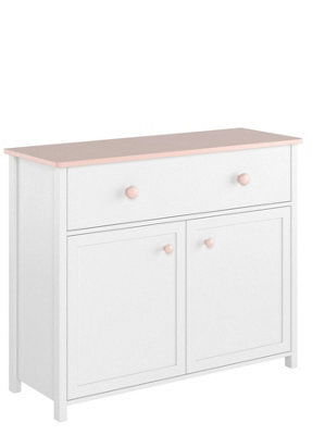 Arte Versatile Luna Sideboard Cabinet In White Matt And Pink With Shelf And Drawer - H900mm W1100mm D420mm - image 1