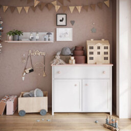 Arte Versatile Luna Sideboard Cabinet In White Matt And Pink With Shelf And Drawer - H900mm W1100mm D420mm - thumbnail 3