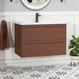 Royal Bathrooms Elmore 800mm Wall Hung 2 Drawer Bathroom Vanity Unit With Traditional Ceramic Basin Sink - Terracotta Clay - thumbnail 1