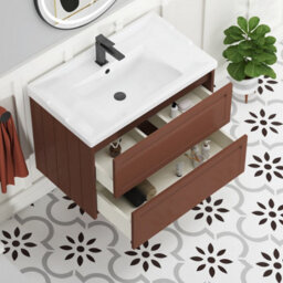 Royal Bathrooms Elmore 800mm Wall Hung 2 Drawer Bathroom Vanity Unit With Traditional Ceramic Basin Sink - Terracotta Clay - thumbnail 5