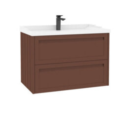 Royal Bathrooms Elmore 800mm Wall Hung 2 Drawer Bathroom Vanity Unit With Traditional Ceramic Basin Sink - Terracotta Clay - thumbnail 6