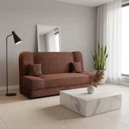 Jonas Living Room Sofa Bed With Click Clack Sleeping Surface Storage Container Wooden Frame Pink
