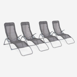 Sweeek. Set Of 4 Textilene Folding Sun Loungers With 2 Positions Levito X4 Anthracite 57X168X93 Cm - thumbnail 3