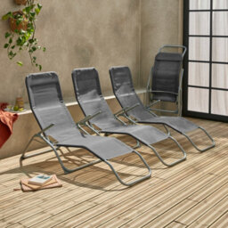 Sweeek. Set Of 4 Textilene Folding Sun Loungers With 2 Positions Levito X4 Anthracite 57X168X93 Cm - thumbnail 2