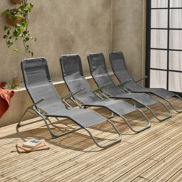 Sweeek. Set Of 4 Textilene Folding Sun Loungers With 2 Positions Levito X4 Anthracite 57X168X93 Cm - thumbnail 1