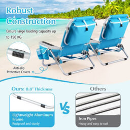 Gainoom Outdoor Folding Backpack Beach Chair Aluminum Lay Flat Camping Chair - thumbnail 5