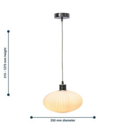 First Choice Lighting Set Of 2 Baton - White Ribbed Oval Glass With Chrome Pendant Fittings - thumbnail 8