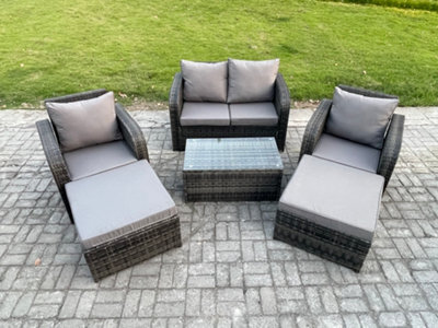 Fimous 6 Seater Garden Furniture Set Rattan Outdoor Lounge Sofa Chair With Tempered Glass Table 2 Big Footstool Dark Grey Mixed - image 1