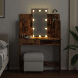 Berkfield Elegant Dressing Table With Led Lights Old Wood 96X40X142 Cm - thumbnail 4