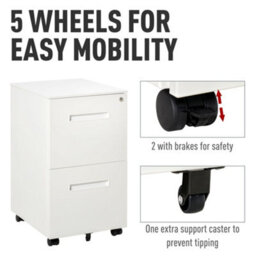 Vinsetto Mobile Lockable File Cabinet W/ Adjustable Hanging File Folder, White - thumbnail 5