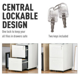 Vinsetto Mobile Lockable File Cabinet W/ Adjustable Hanging File Folder, White - thumbnail 4