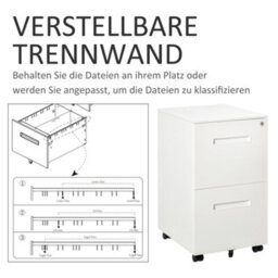 Vinsetto Mobile Lockable File Cabinet W/ Adjustable Hanging File Folder, White - thumbnail 7