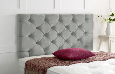 "Adore Designs Chesterfield Plush Velvet 6Ft Super King 24"" Headboard -  Silver"