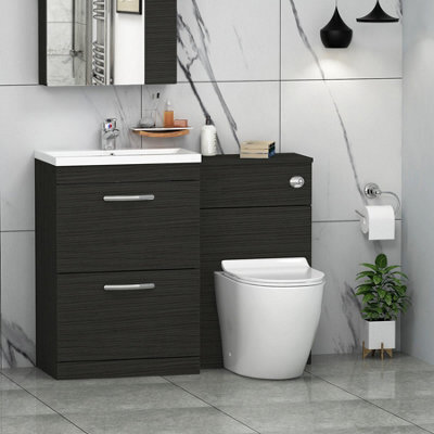Royal Bathrooms 1100mm Hale Black 2 Drawer Furniture Pack With Mid Edge Basin & Slim Elva Back To Wall Toilet - image 1