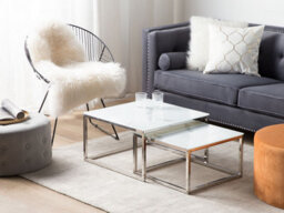 Beliani Set Of 2 Coffee Tables Brea Tempered Glass White Marble - thumbnail 2