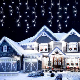 GEEZY The Magic Toy Shop Christmas Lights Outdoor Icicle Snowing Effect White Fairy Lights 200 Led, Timer - thumbnail 1