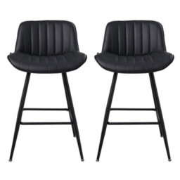 Thehotsale 2Pcs Black Pu Leather Upholstered Bar Stools With Backrest And Footrest - thumbnail 3