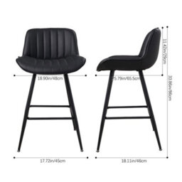 Thehotsale 2Pcs Black Pu Leather Upholstered Bar Stools With Backrest And Footrest - thumbnail 7