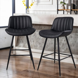 Thehotsale 2Pcs Black Pu Leather Upholstered Bar Stools With Backrest And Footrest - thumbnail 2