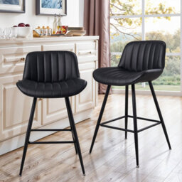 Thehotsale 2Pcs Black Pu Leather Upholstered Bar Stools With Backrest And Footrest - thumbnail 1