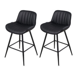 Thehotsale 2Pcs Black Pu Leather Upholstered Bar Stools With Backrest And Footrest - thumbnail 4