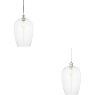Loops 2 Pack Hanging Ceiling Pendant Light - Large Bright Nickel Plate & Clear Glass - 10W Led E27 - image 1
