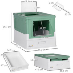 Pawhut Hooded Cat Litter Box, Pet Toilet W/ Scoop, Tray - Green - thumbnail 3