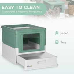 Pawhut Hooded Cat Litter Box, Pet Toilet W/ Scoop, Tray - Green - thumbnail 4