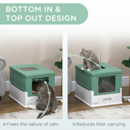 Pawhut Hooded Cat Litter Box, Pet Toilet W/ Scoop, Tray - Green - thumbnail 5