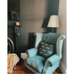 Chesterfield High Back Wing Chair Duck Egg Blue Real Fabric In Queen Anne Style - thumbnail 3