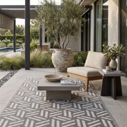 Homescapes Luxury Outdoor Rug Waterproof Reversible For Garden, 180 X 270 Cm, Grey & White, Recycled, Luna Geometric - thumbnail 8