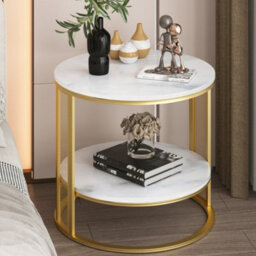 Fativo 55Cm W Two-Tier Sintered Stone Marble Effect Coffee Table Large Sofa Side End Table Golden Metal Frame - thumbnail 9
