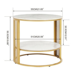 Fativo 55Cm W Two-Tier Sintered Stone Marble Effect Coffee Table Large Sofa Side End Table Golden Metal Frame - thumbnail 2