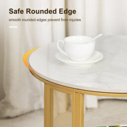Fativo 55Cm W Two-Tier Sintered Stone Marble Effect Coffee Table Large Sofa Side End Table Golden Metal Frame - thumbnail 4