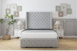 "Sloomy Arundel Silver Plush Bed Frame With Mattress With 50""  Upholstered Wingback Headboard 2'6 Small Single" - thumbnail 1