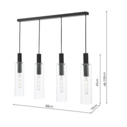 Ruben 4 Light Bar Pendant Satin Black And Ribbed Glass - thumbnail 5