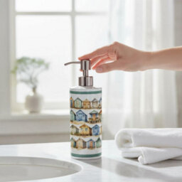 Purely Home Beach Huts Stainless Steel Soap Dispenser - Pump Action Refillable Bathroom & Kitchen Décor - thumbnail 2