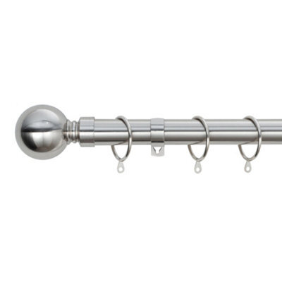 A.unique Home Plain Round Ball Metal Extendable Curtain Pole With Rings And Fittings (25/28mm) - Brushed Steel, 70Cm-120Cm  Approx - image 1