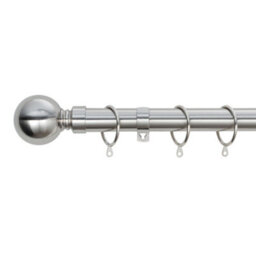 A.unique Home Plain Round Ball Metal Extendable Curtain Pole With Rings And Fittings (25/28mm) - Brushed Steel, 70Cm-120Cm  Approx