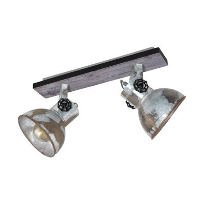 Adjustable 2 Bulb Industrial Ceiling Spotlight With Wood And Steel Shade - image 1