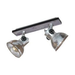 Adjustable 2 Bulb Industrial Ceiling Spotlight With Wood And Steel Shade - thumbnail 1