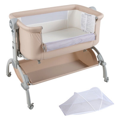 Costway Baby Bassinet Bedside Sleeper Bedside Crib W/ 7-Height Adjustment-Beige - image 1