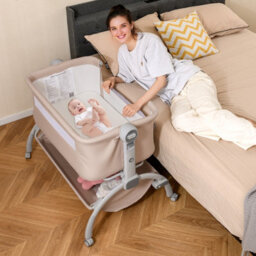 Costway Baby Bassinet Bedside Sleeper Bedside Crib W/ 7-Height Adjustment-Beige - thumbnail 3