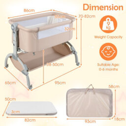 Costway Baby Bassinet Bedside Sleeper Bedside Crib W/ 7-Height Adjustment-Beige - thumbnail 2
