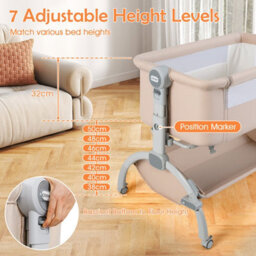Costway Baby Bassinet Bedside Sleeper Bedside Crib W/ 7-Height Adjustment-Beige - thumbnail 6