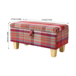 Living And Home Red Plaid Linen Upholstered Storage Ottoman With Hidden Compartment 71Cm W - thumbnail 5