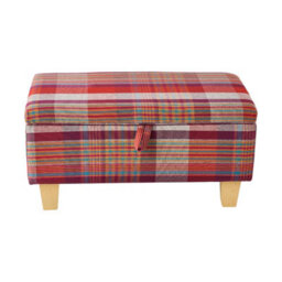 Living And Home Red Plaid Linen Upholstered Storage Ottoman With Hidden Compartment 71Cm W