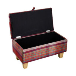 Living And Home Red Plaid Linen Upholstered Storage Ottoman With Hidden Compartment 71Cm W - thumbnail 4